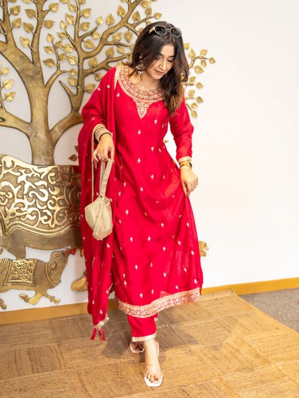 VP 9718 R Elegant Ready to Wear Anarkali Kurta Set in Soft Silk Blend with Embroidered Dupatta and Perfect Fit